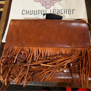 Real leather briefcase with fringe NWOT